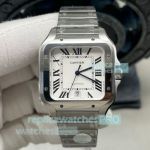 BV Factory Swiss Replica Large Cartier Santos White Roman Dial Stainless Steel Watch 